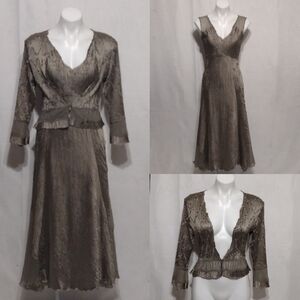 Komarov 2-Piece Charmeuse Formal Dress Set M Midi Dress & Cropped Bolero Elegant